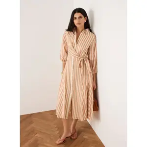 Mint Velvet Orange Stripe Wrap Midi Shirt Dress